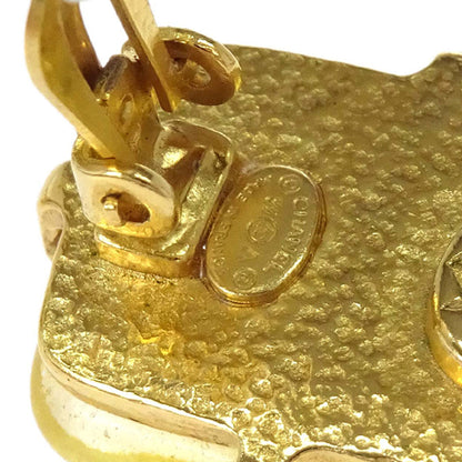 Chanel Rectangle Stone Clip-On Earrings Gold Yellow 97A