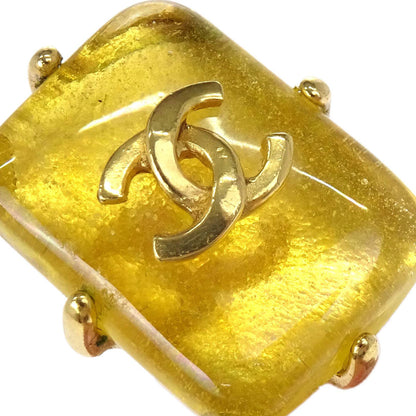 Chanel Rectangle Stone Clip-On Earrings Gold Yellow 97A