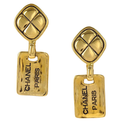 Chanel Gold Rhombus Plate Dangle Clip-On Earrings 2448
