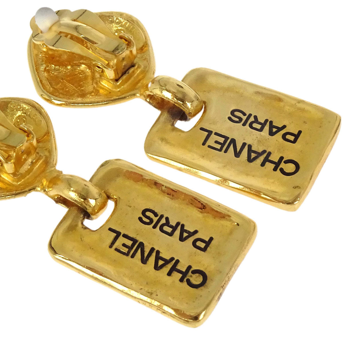 Chanel Gold Rhombus Plate Dangle Clip-On Earrings 2448