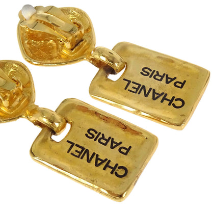 Chanel Gold Rhombus Plate Dangle Clip-On Earrings 2448