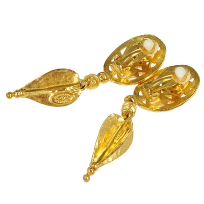 Chanel Gold Oval Drop Dangle Clip-On Earrings 95A