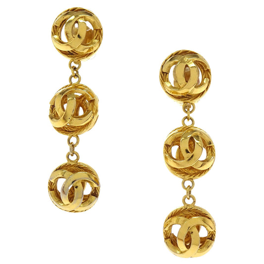 Chanel Dangle Ball Clip-On Earrings Gold