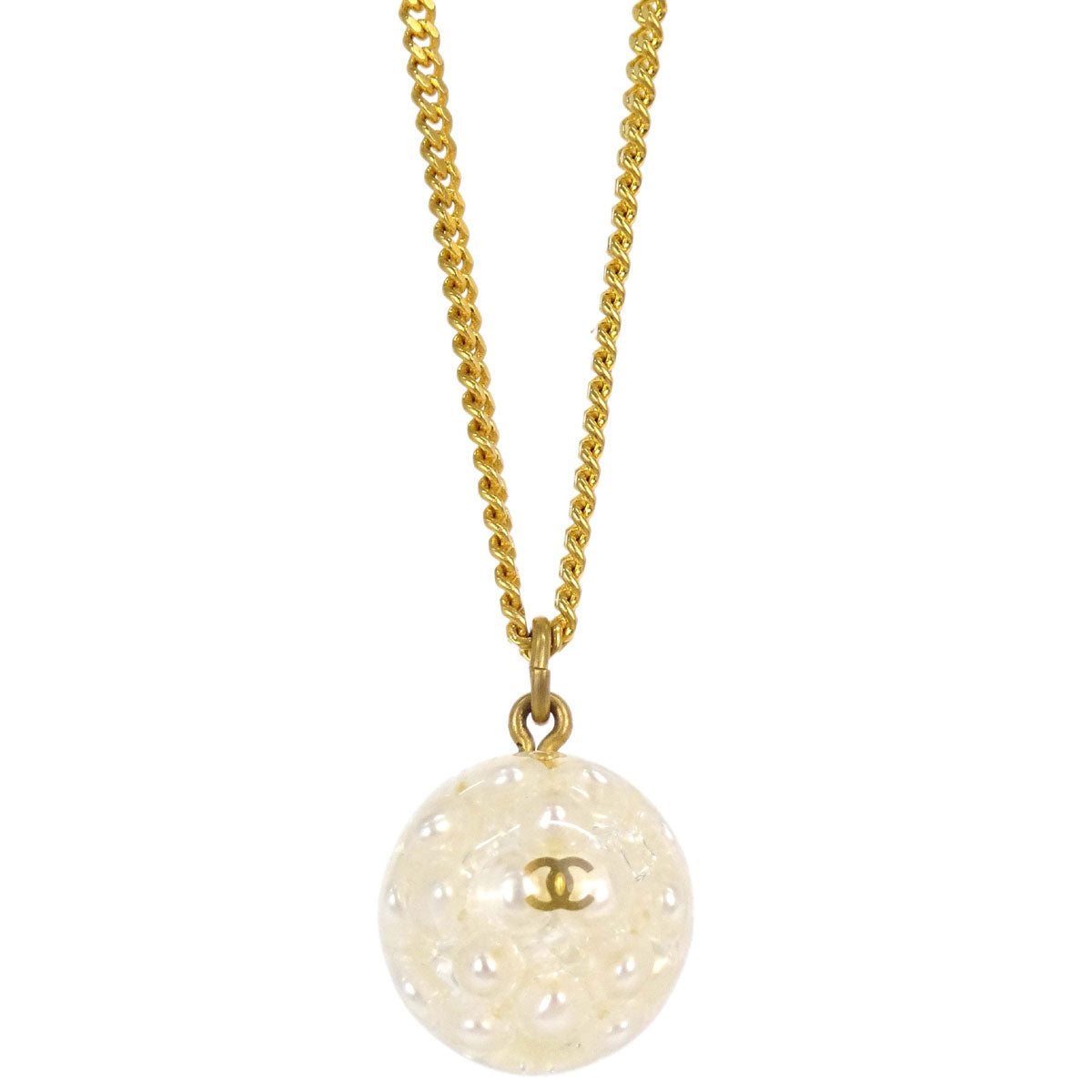 Chanel Costume Pearl Gold Ivory Ball Necklace Pendant 00S