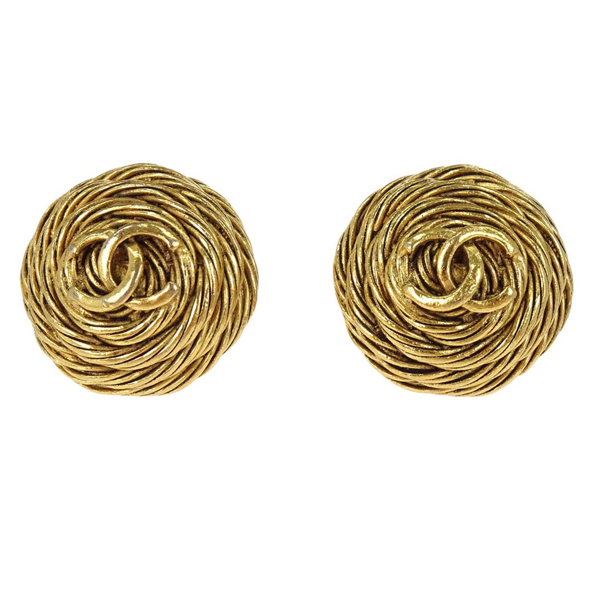 Chanel Button Clip-On Earrings Gold 94A
