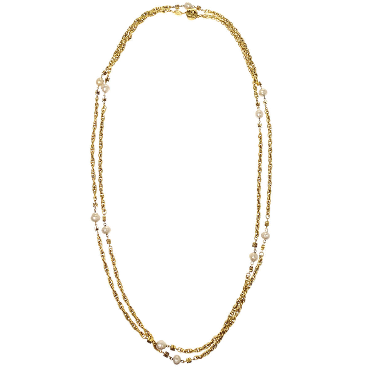 Chanel Gold Chain Costume Pearl Long Necklace 1983