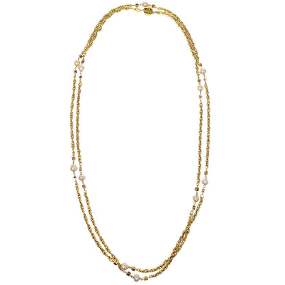 Chanel Gold Chain Costume Pearl Long Necklace 1983