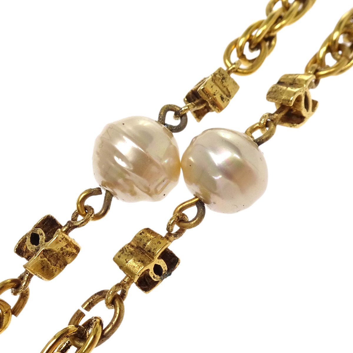 Chanel Gold Chain Costume Pearl Long Necklace 1983