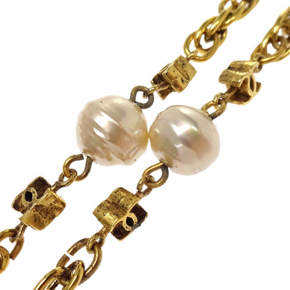 Chanel Gold Chain Costume Pearl Long Necklace 1983