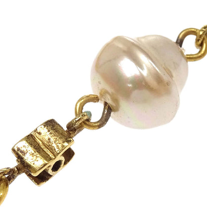 Chanel Gold Chain Costume Pearl Long Necklace 1983