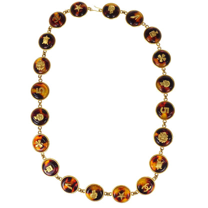 Chanel Medallion Icon Charm Faux Tortoiseshell Chain Belt Gold 97P