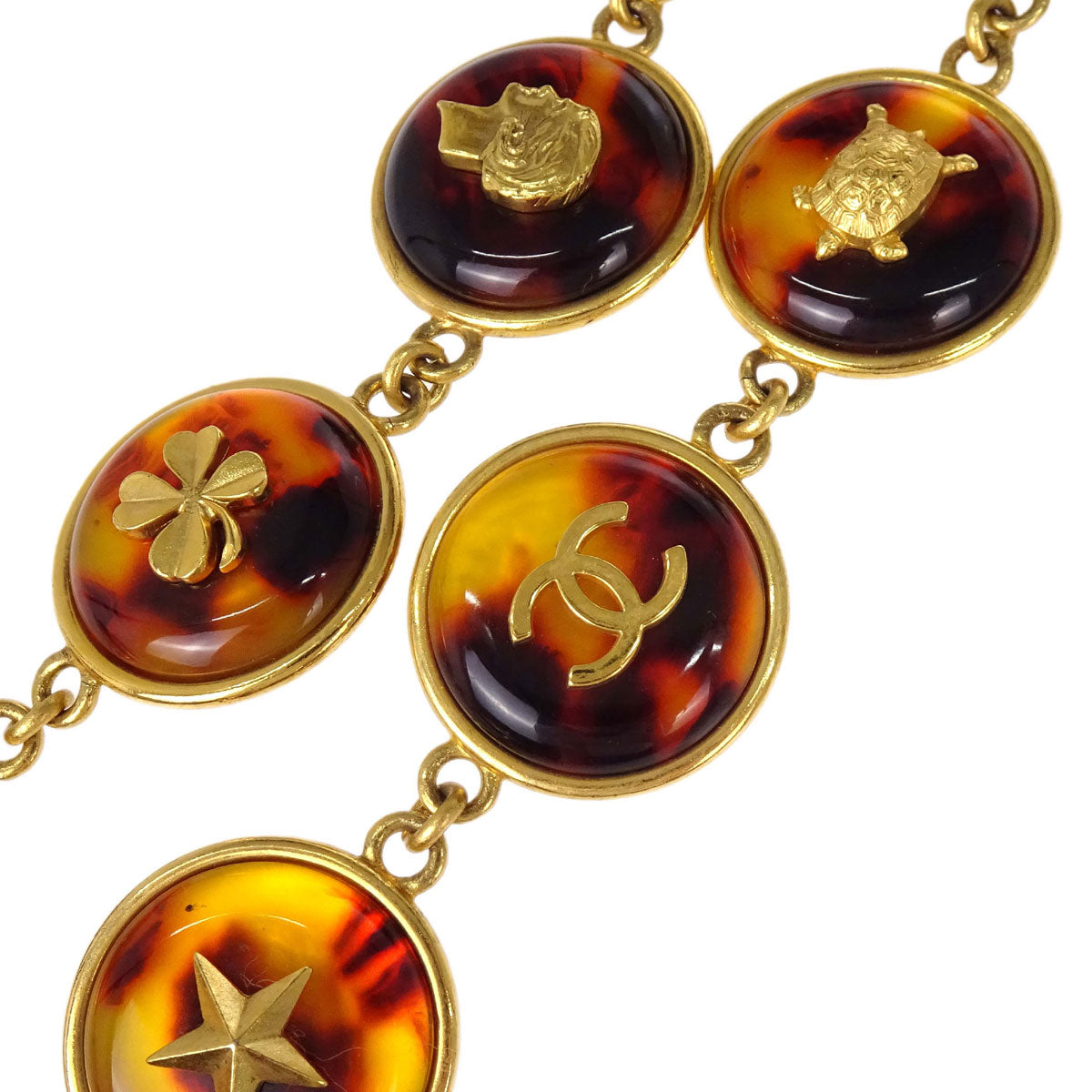 Chanel Medallion Icon Charm Faux Tortoiseshell Chain Belt Gold 97P