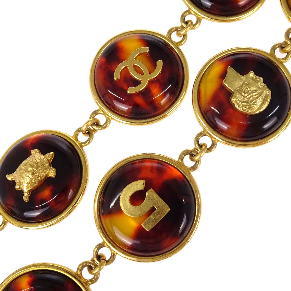 Chanel Medallion Icon Charm Faux Tortoiseshell Chain Belt Gold 97P