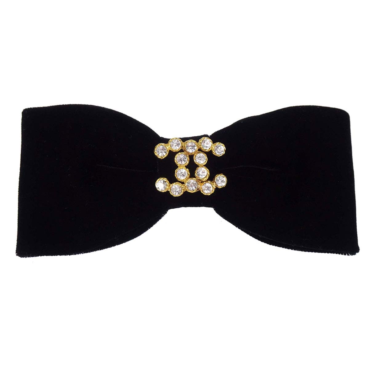 Chanel CC Bow Hair Barrette Black Velvet Rhinestone Hair Accessories 31