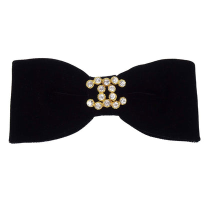 Chanel CC Bow Hair Barrette Black Velvet Rhinestone Hair Accessories 31