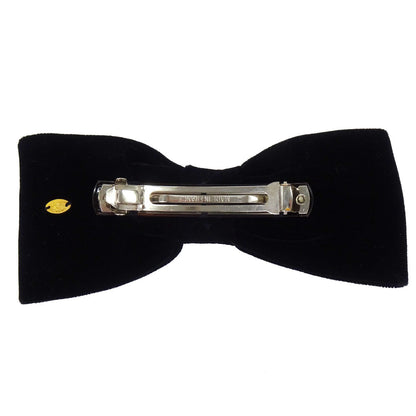 Chanel CC Bow Hair Barrette Black Velvet Rhinestone Hair Accessories 31