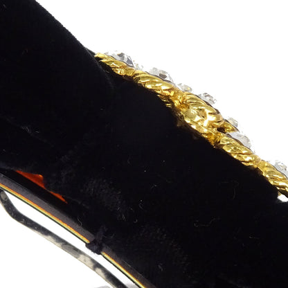 Chanel CC Bow Hair Barrette Black Velvet Rhinestone Hair Accessories 31