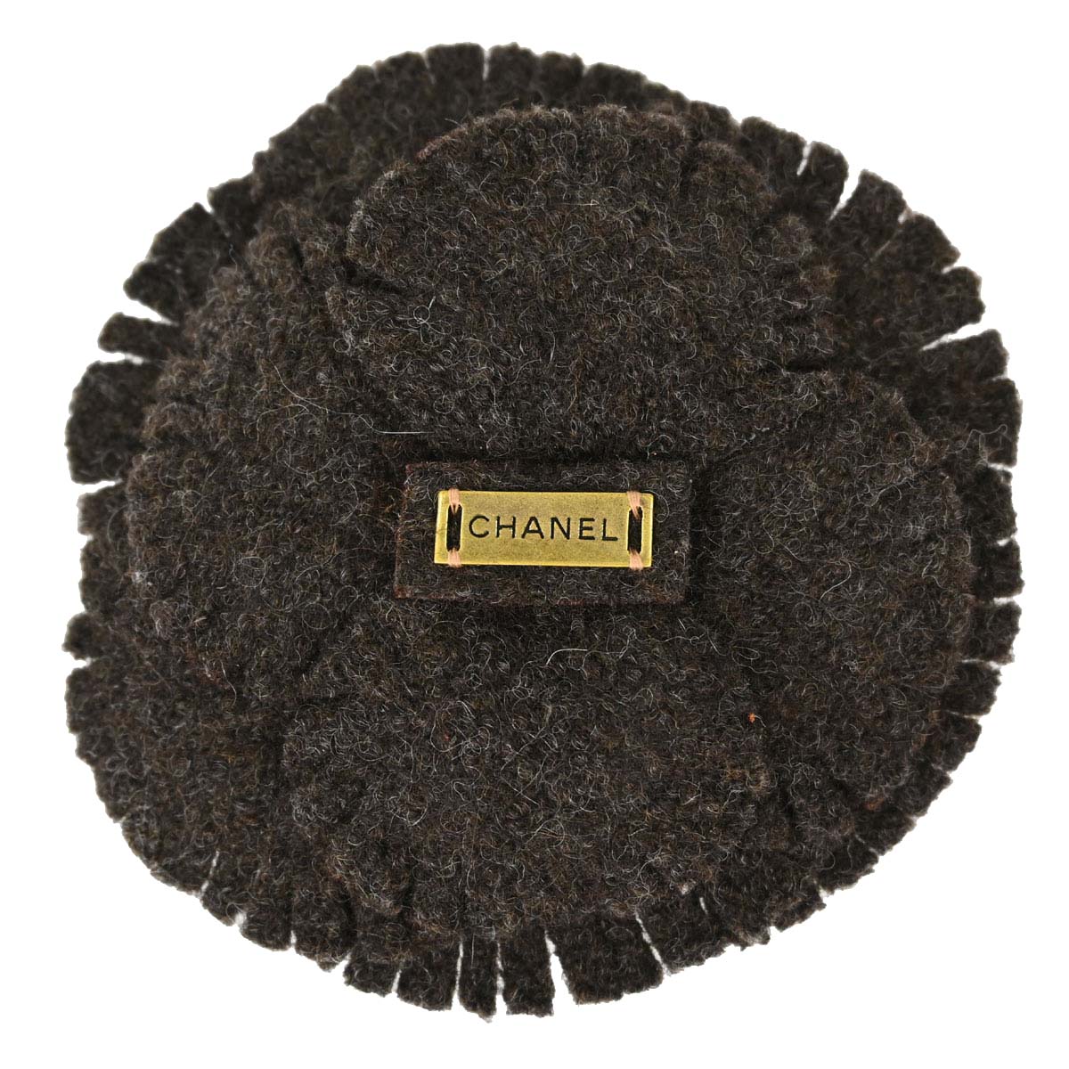Chanel Dark Brown Wool Camellia Brooch Pin