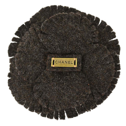 Chanel Dark Brown Wool Camellia Brooch Pin