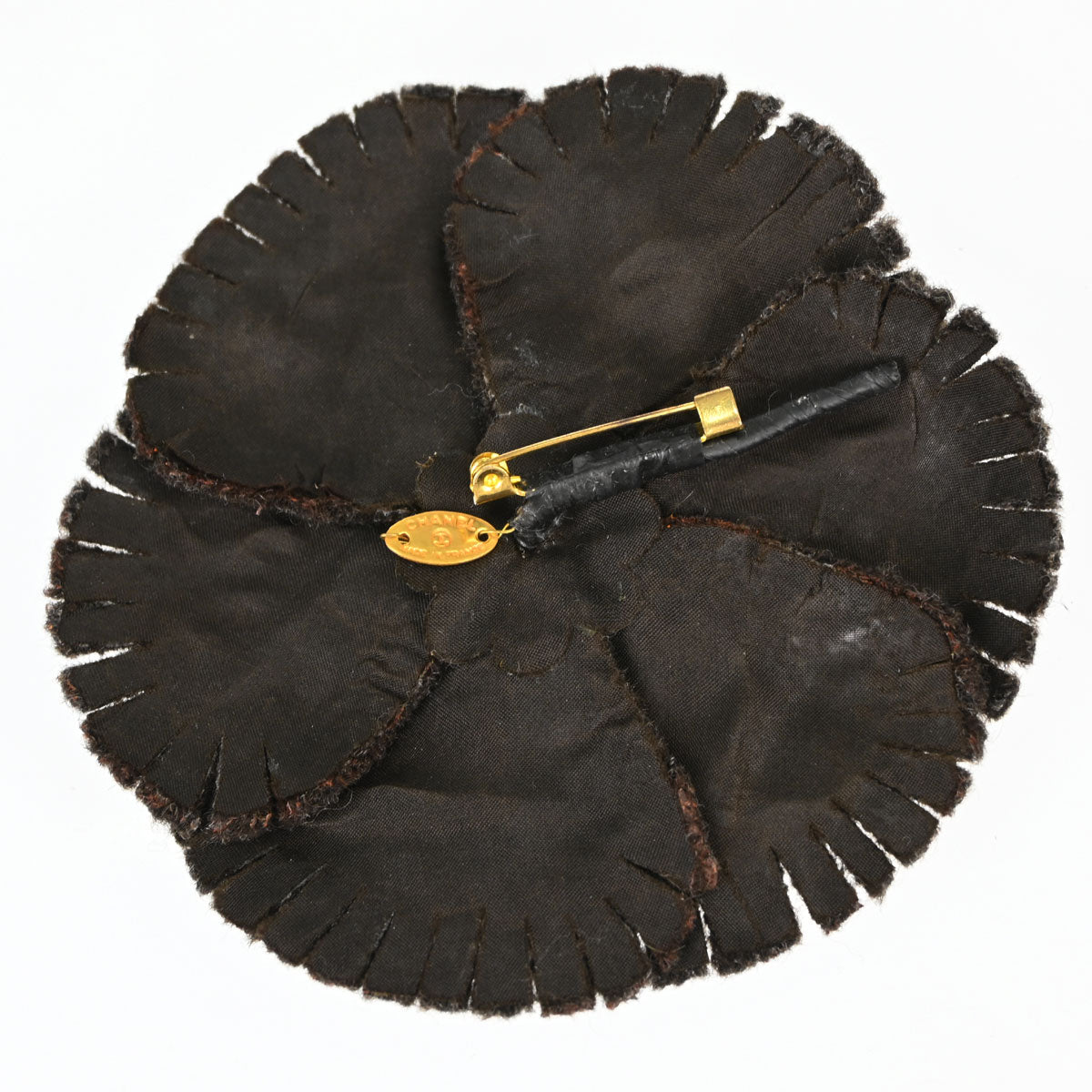 Chanel Dark Brown Wool Camellia Brooch Pin