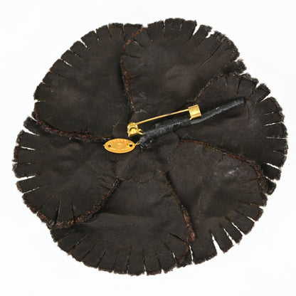Chanel Dark Brown Wool Camellia Brooch Pin