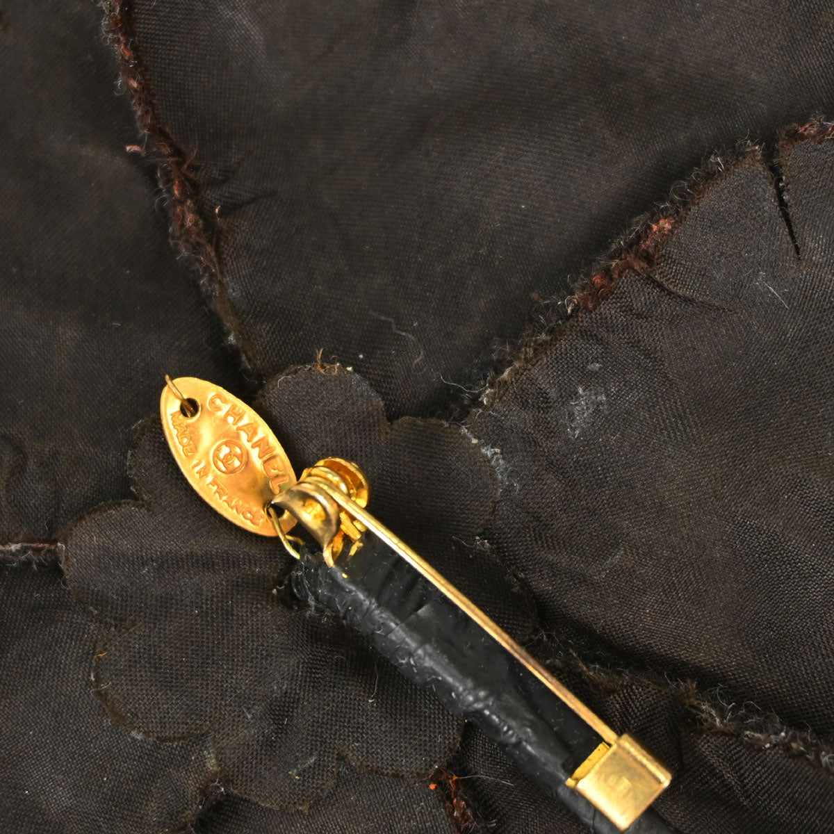 Chanel Dark Brown Wool Camellia Brooch Pin