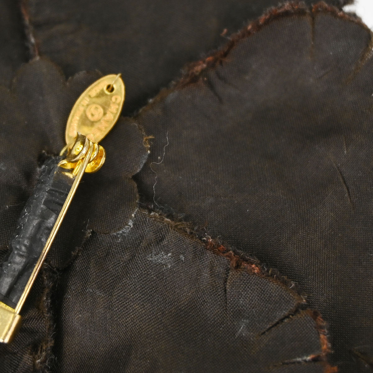 Chanel Dark Brown Wool Camellia Brooch Pin