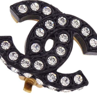 Chanel CC Clip-On Earrings Gold Black Rhinestone 02A