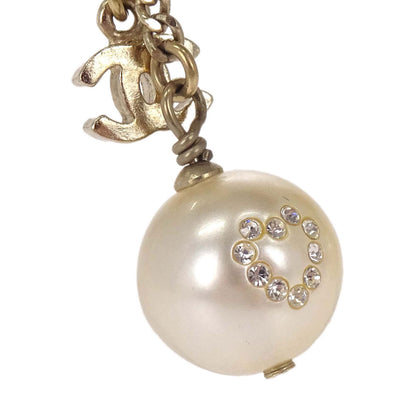 Chanel Gold CC Rhinestone Costume Pearl Dangle Clip-On Earrings 08P