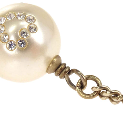 Chanel Gold CC Rhinestone Costume Pearl Dangle Clip-On Earrings 08P