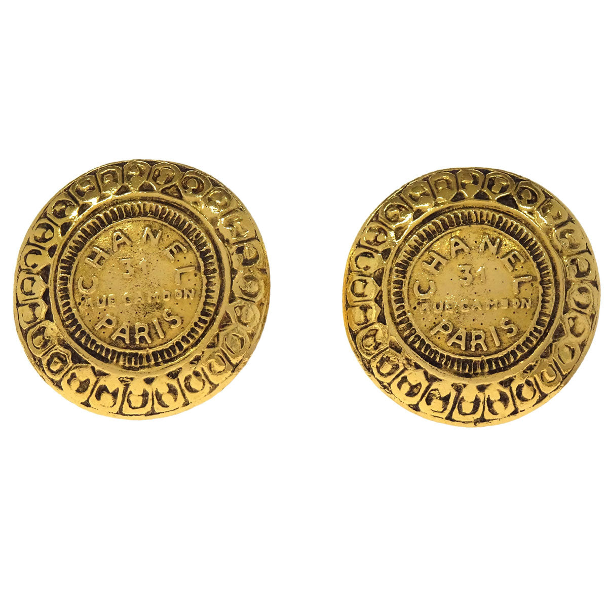 Chanel Button Clip-On Earrings Gold 2386