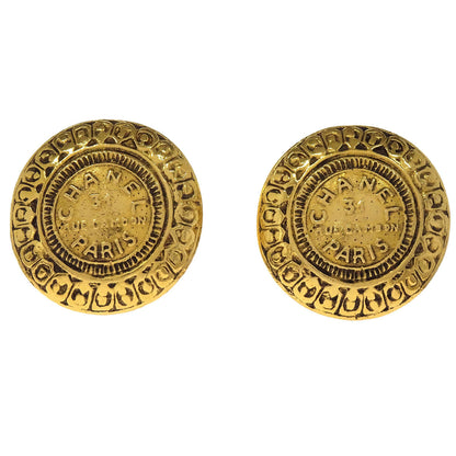 Chanel Button Clip-On Earrings Gold 2386