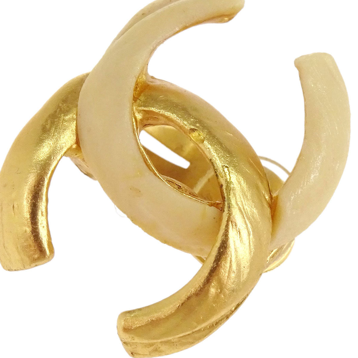 Chanel CC Clip-On Earrings Gold Beige 00T