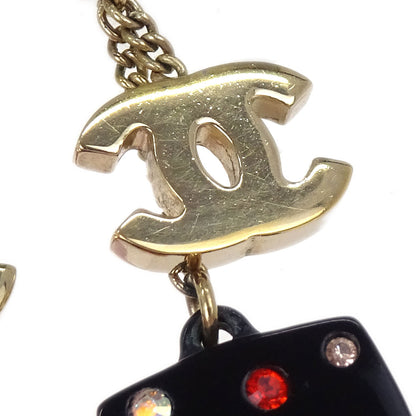 Chanel CC Dangle Square Pierced Earrings Gold Mirror Rhinestone 04A