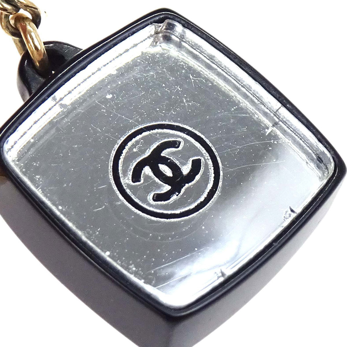 Chanel CC Dangle Square Pierced Earrings Gold Mirror Rhinestone 04A