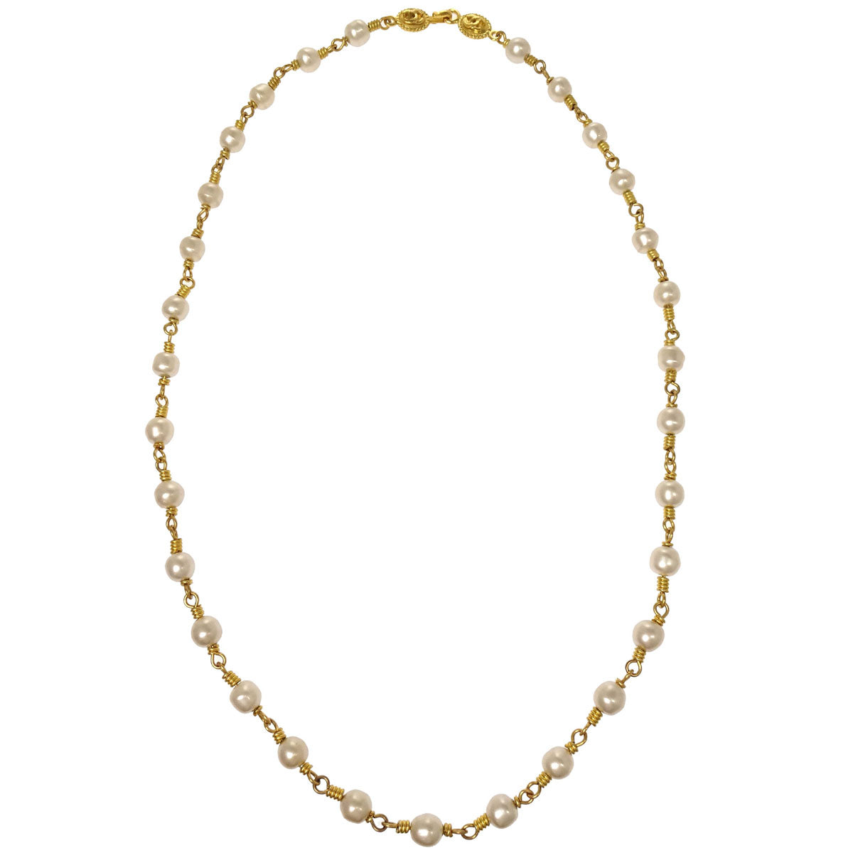 Chanel Gold Chain Costume Pearl Long Necklace 96A
