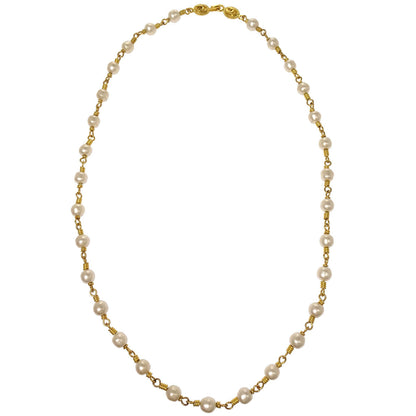 Chanel Gold Chain Costume Pearl Long Necklace 96A
