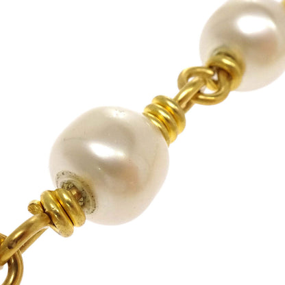 Chanel Gold Chain Costume Pearl Long Necklace 96A