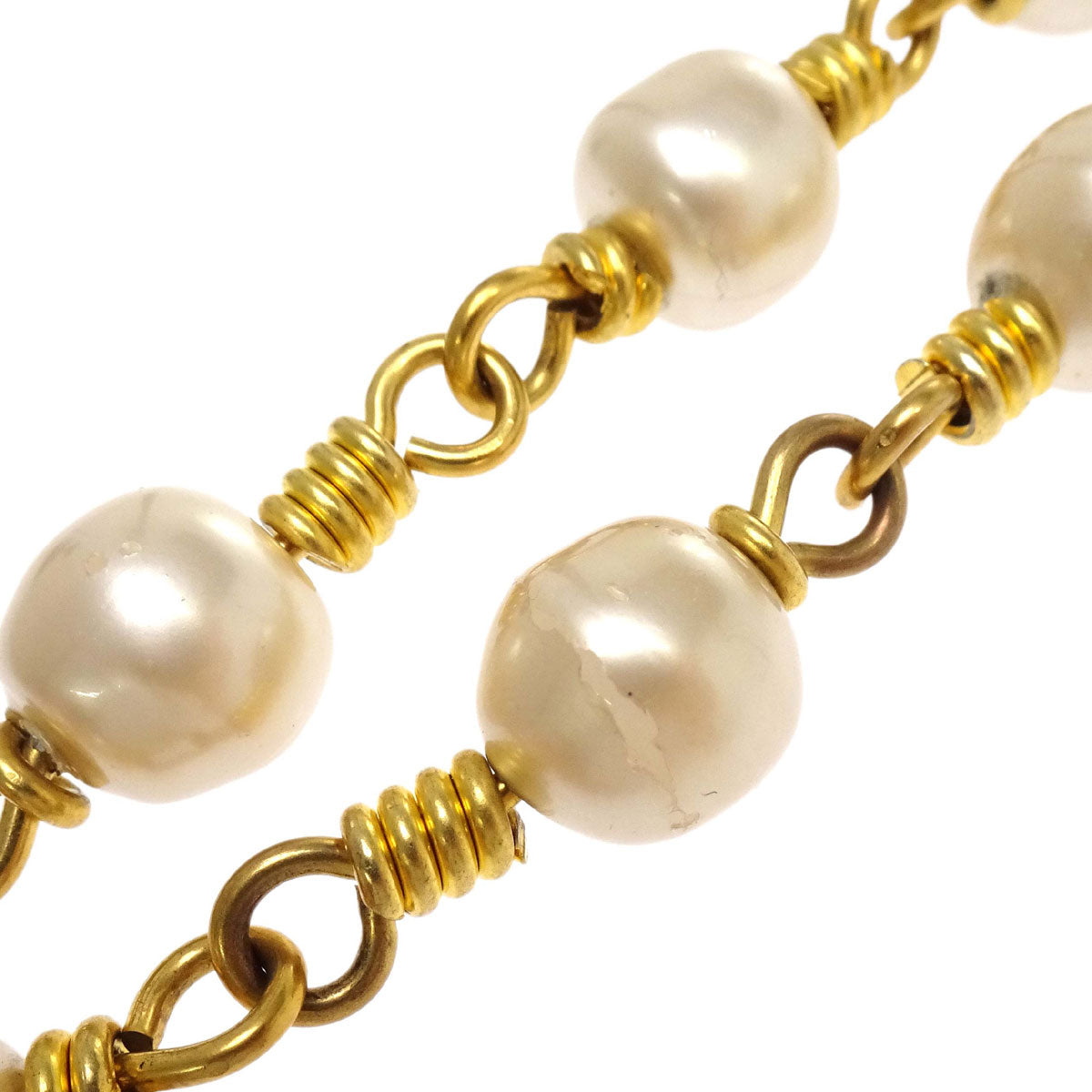 Chanel Gold Chain Costume Pearl Long Necklace 96A