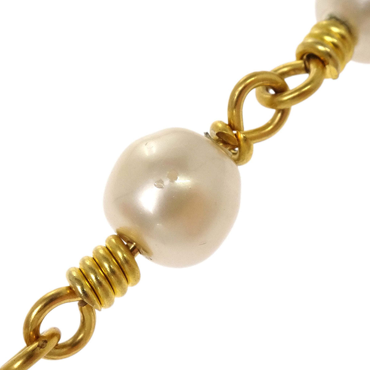 Chanel Gold Chain Costume Pearl Long Necklace 96A