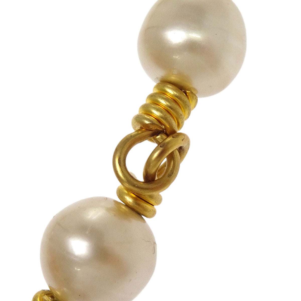 Chanel Gold Chain Costume Pearl Long Necklace 96A