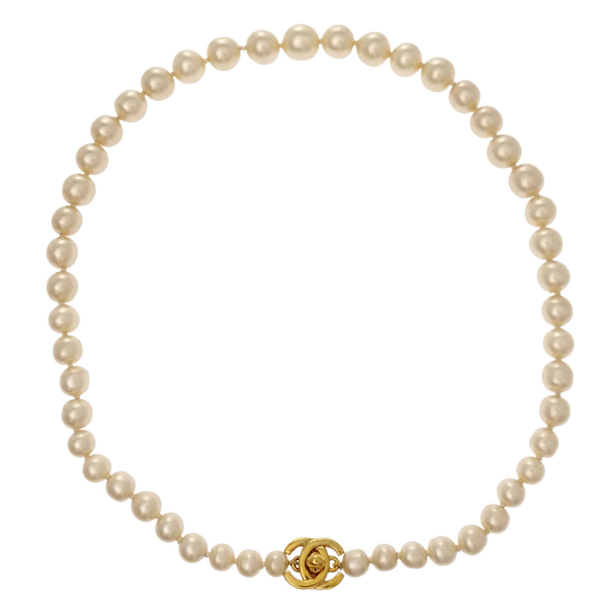 Chanel CC Turnlock Gold Costume Pearl Chain Necklace 96A