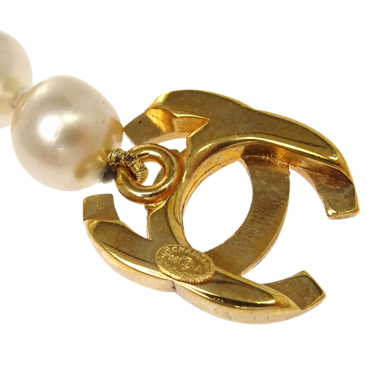 Chanel CC Turnlock Gold Costume Pearl Chain Necklace 96A