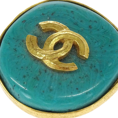 Chanel Button Clip-On Earrings Stone Gold Turquoise Blue 98P