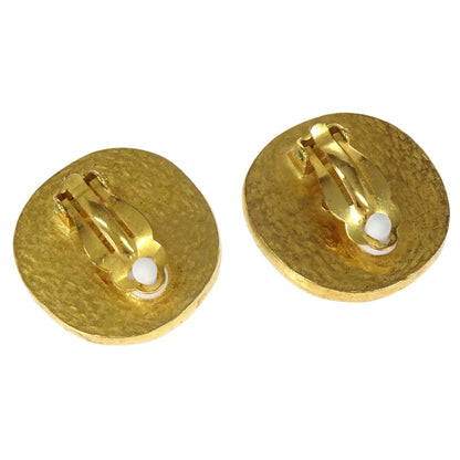 Chanel Button Clip-On Earrings Stone Gold Turquoise Blue 98P