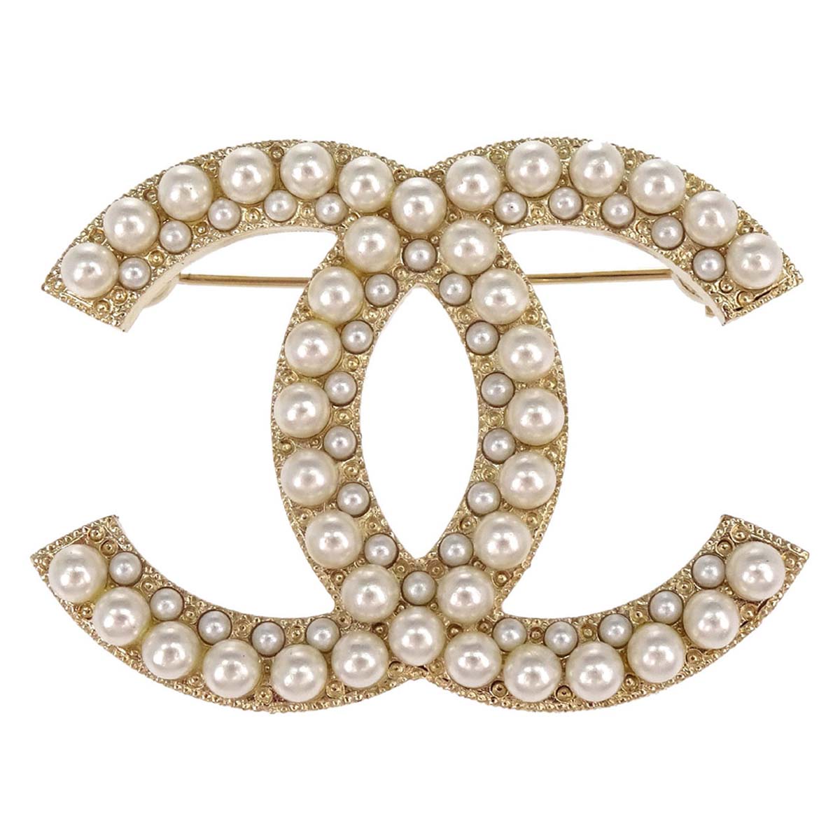 Chanel CC Costume Pearl Brooch Pin Gold A19V