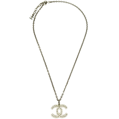 Chanel CC Chain Necklace Pendant Silver Clear 05P