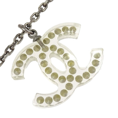 Chanel CC Chain Necklace Pendant Silver Clear 05P