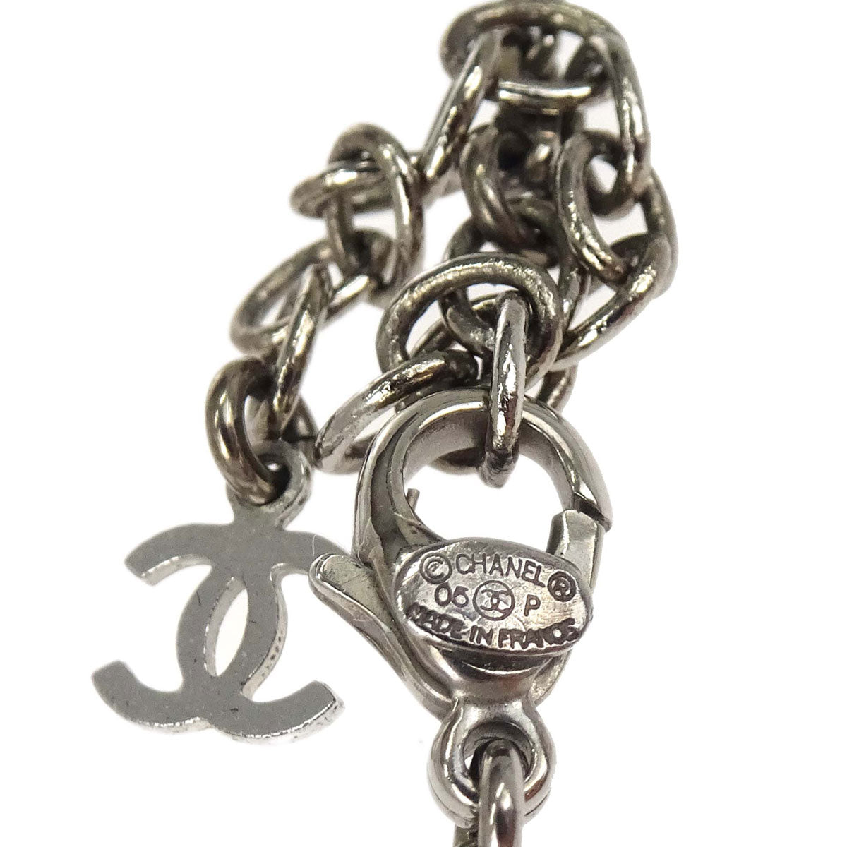 Chanel CC Chain Necklace Pendant Silver Clear 05P