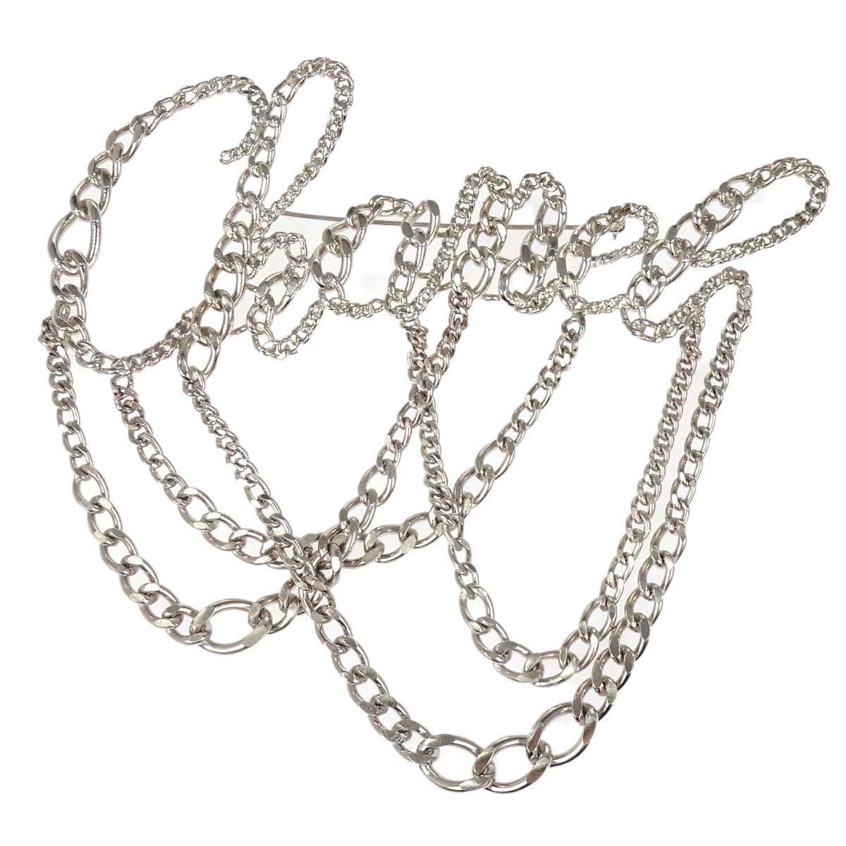 Chanel Logo Dangle Chain Brooch Pin Silver 06P
